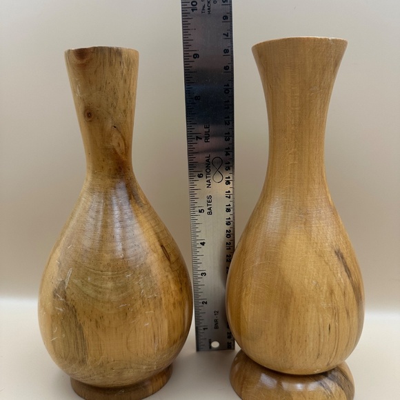 Vintage Turned wood candlestick holder or vase for dried flowers - Picture 8 of 13